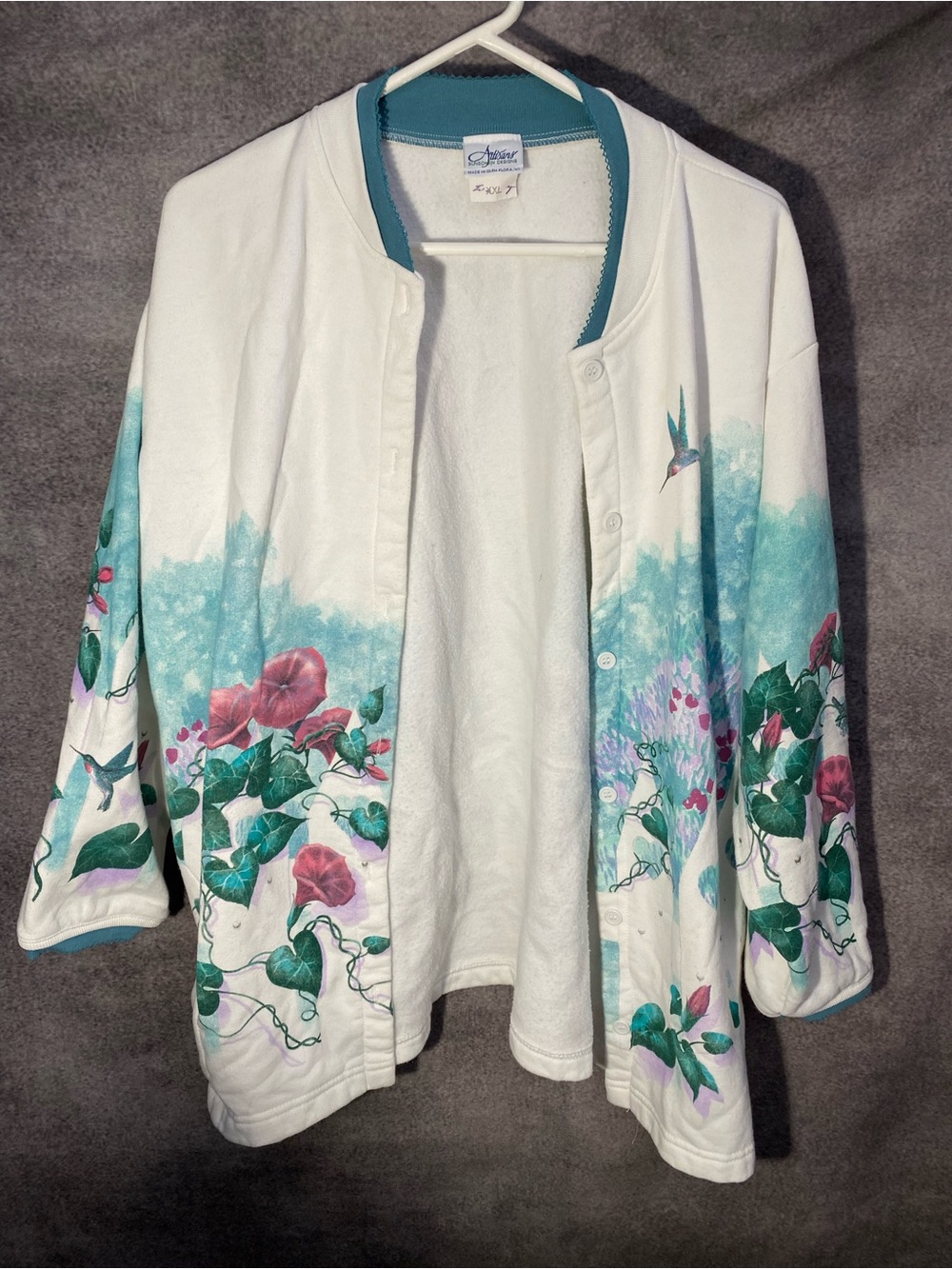 Vtg Artisans Sunschein Designs Hummingbird Sweatshirt Cardigan Jacket Womens